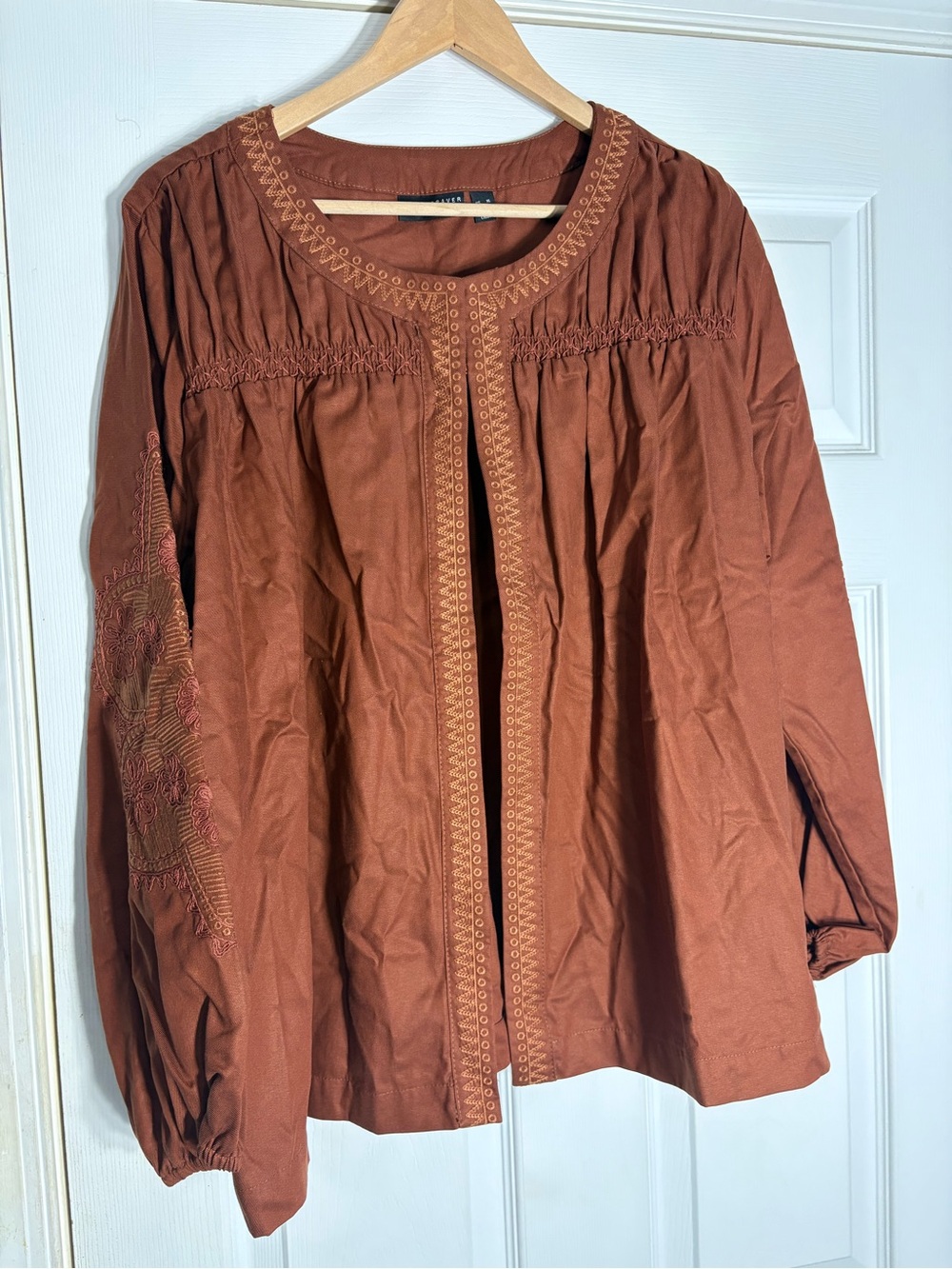 Susan Graver Rust Brown Embroidered Peasant Tunic